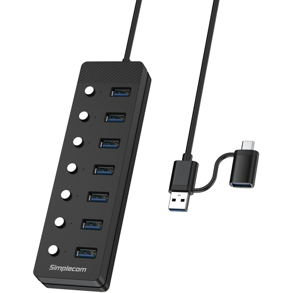 A large main feature product image of Simplecom CH375C 7 Port USB 3.0 Hub with Individual Switches
