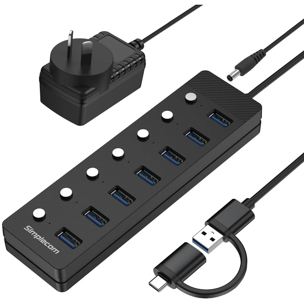 Simplecom CH375C 7 Port USB 3.0 Hub with Individual Switches