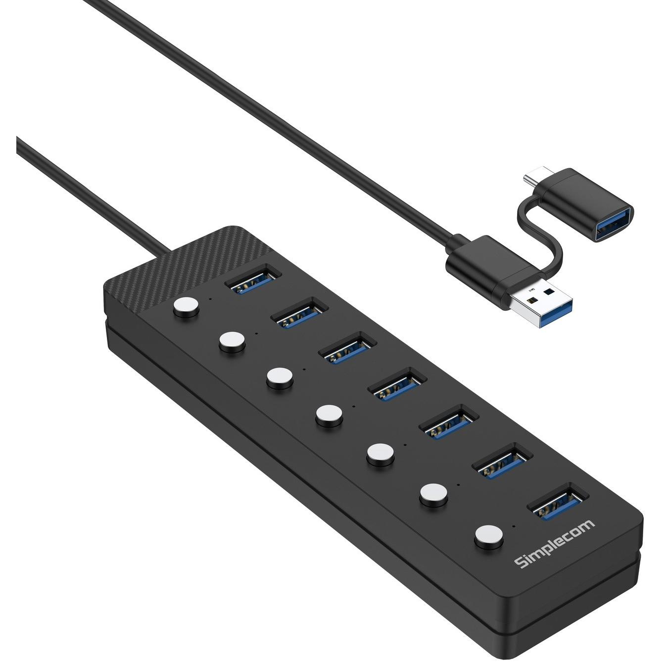 A large main feature product image of Simplecom CH375C 7 Port USB 3.0 Hub with Individual Switches