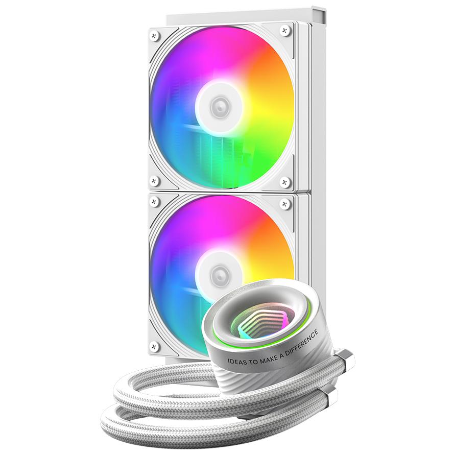 A large main feature product image of ID-COOLING FX240 INF 240mm ARGB AIO Liquid CPU Cooler (White)