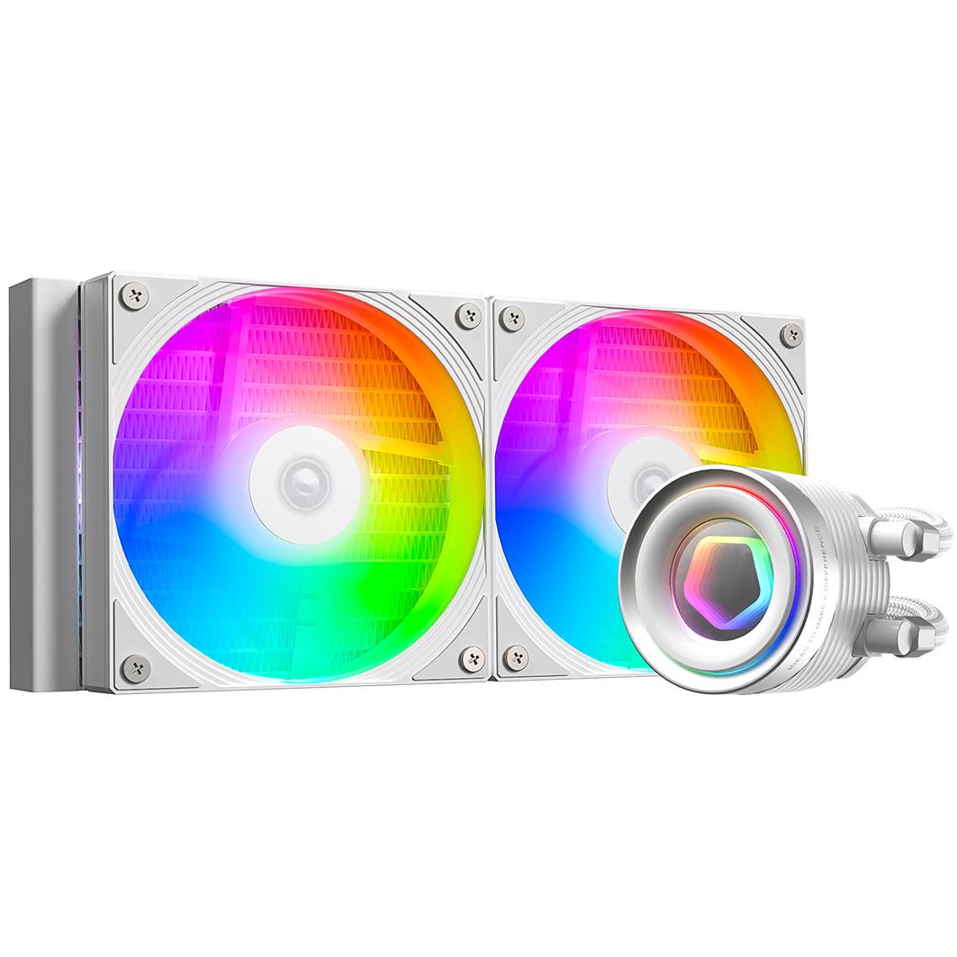A large main feature product image of ID-COOLING FX240 INF 240mm ARGB AIO Liquid CPU Cooler (White)