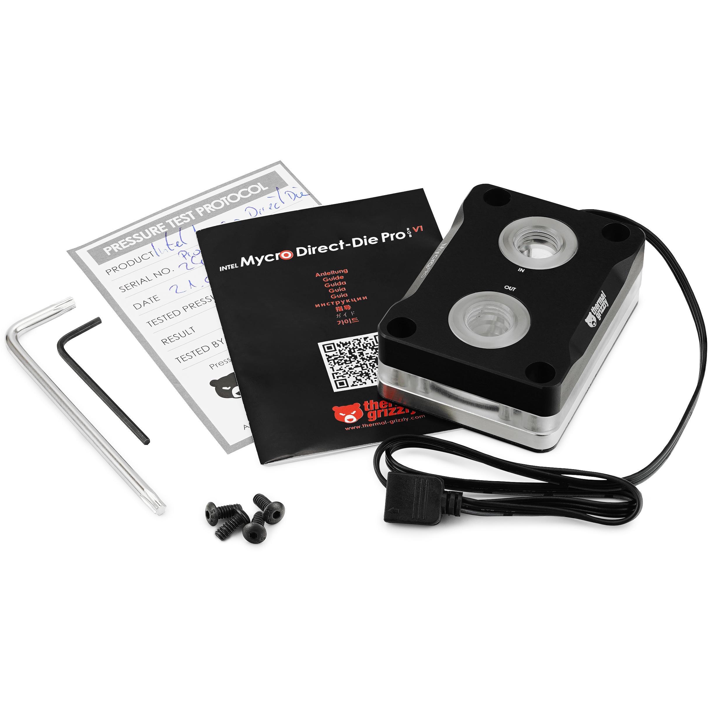 A large main feature product image of Thermal Grizzly Mycro Direct Die Pro RGB - CPU Water Block for Intel LGA1700