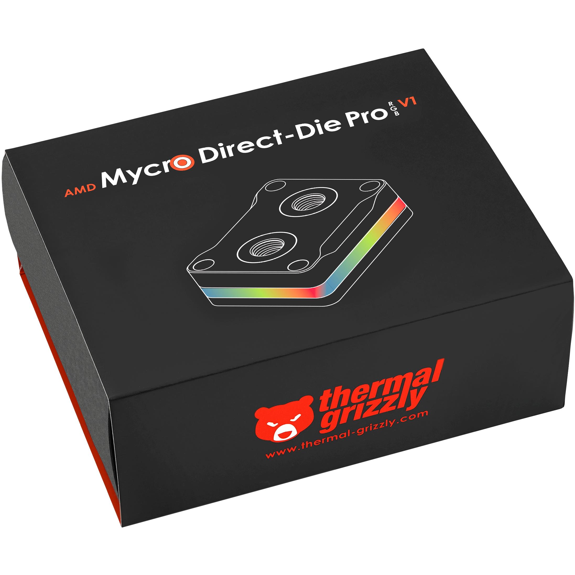 A large main feature product image of Thermal Grizzly Mycro Direct Die Pro RGB - CPU Water Block for AMD AM5