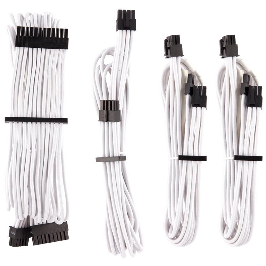 A large main feature product image of Corsair Premium Individually Sleeved PSU Cables Starter Kit Type 4 Gen 4 (White)