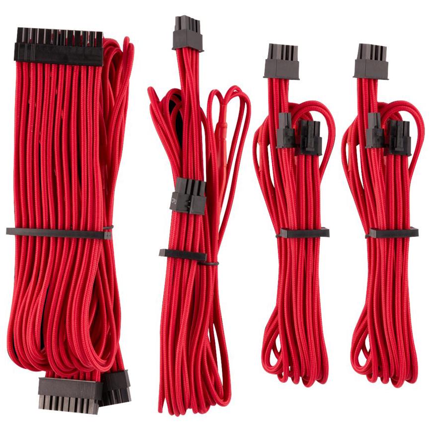 A large main feature product image of Corsair Premium Individually Sleeved PSU Cables Starter Kit Type 4 Gen 4 (Red)