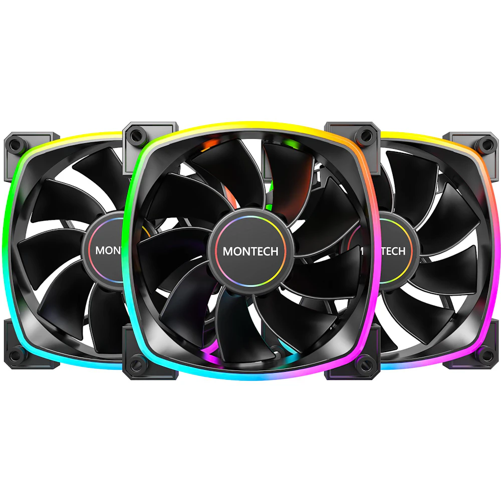 Montech RX120 ARGB 120mm PWM Reverse Blade Fan 3-Pack (Black)