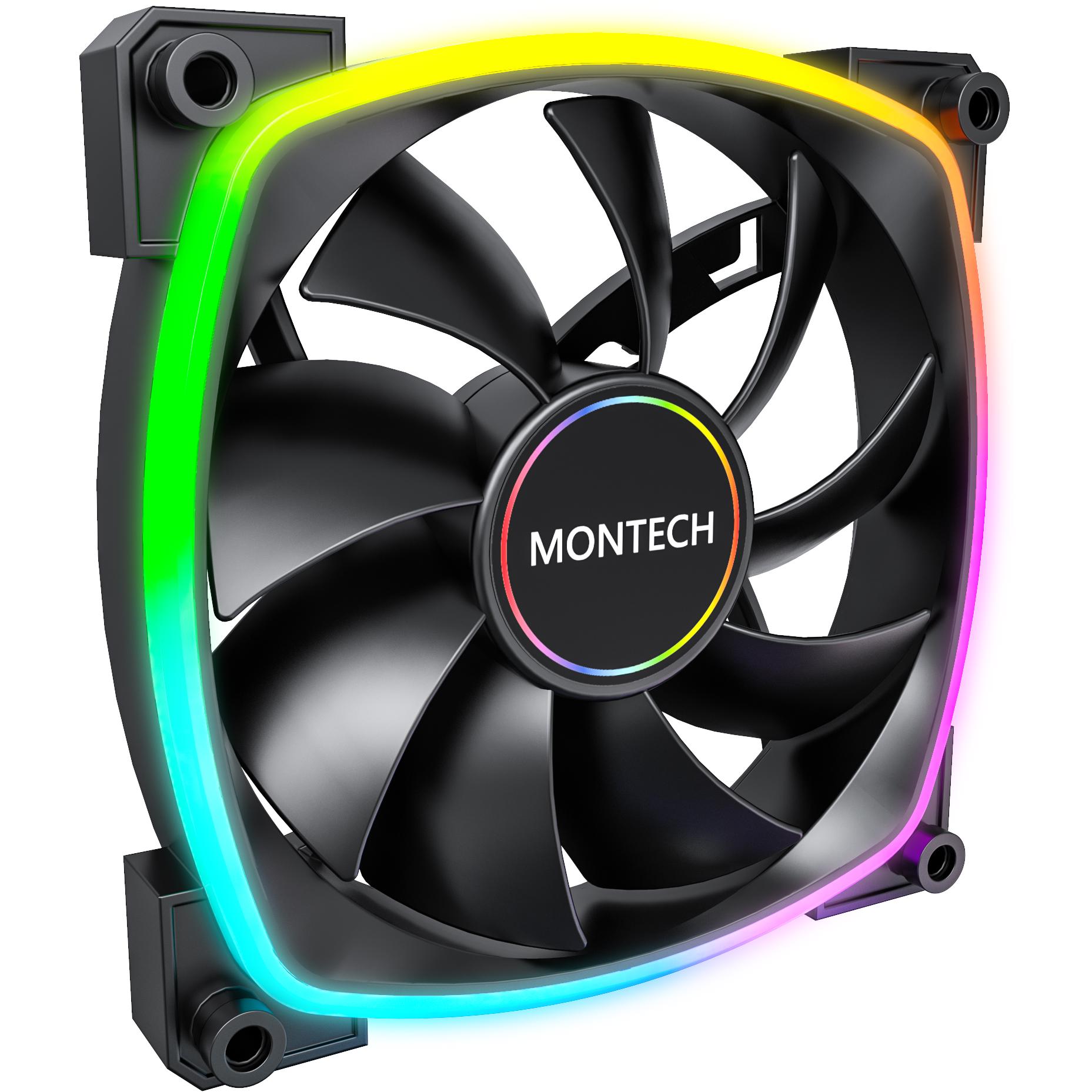 A large main feature product image of Montech AX120 ARGB 120mm PWM Fan 3-Pack (Black)