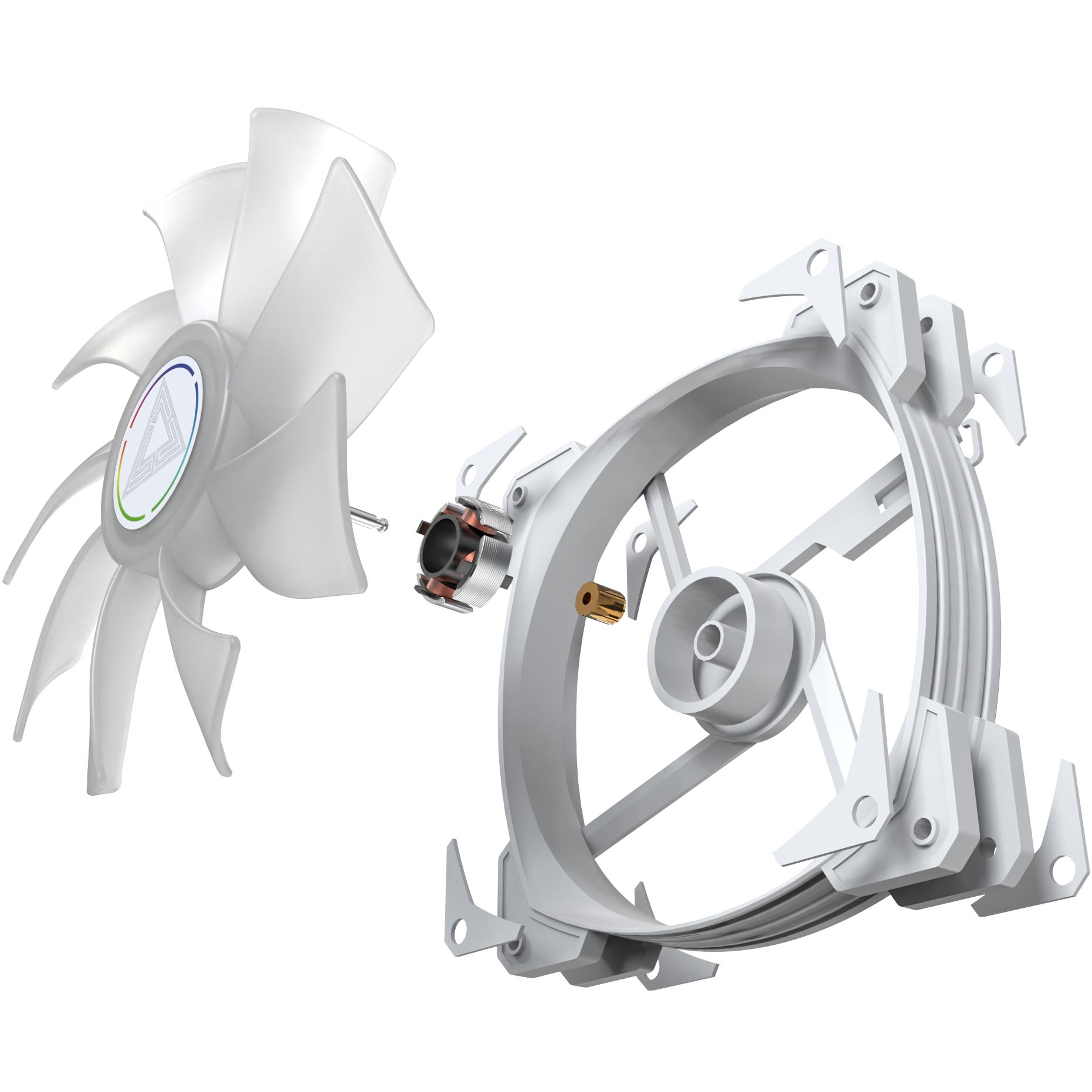 A large main feature product image of Montech HP140 ARGB 140mm PWM Fan (White)