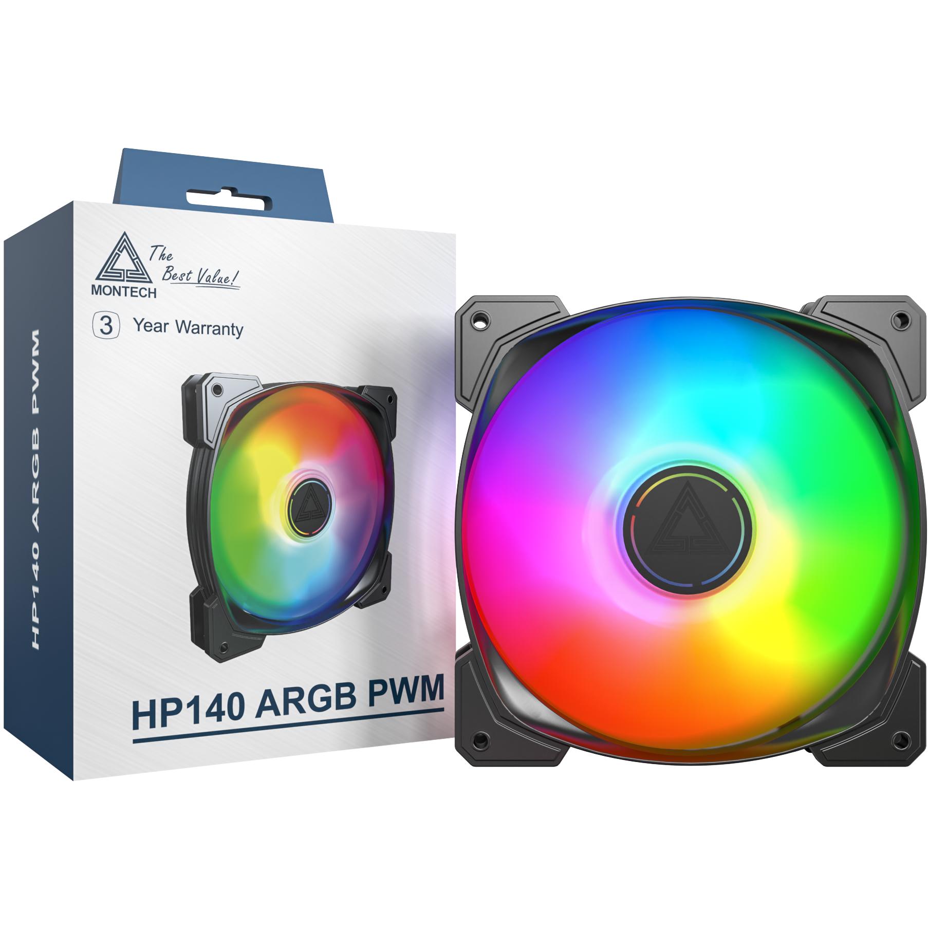 A large main feature product image of Montech HP140 ARGB 140mm PWM Fan (Black)