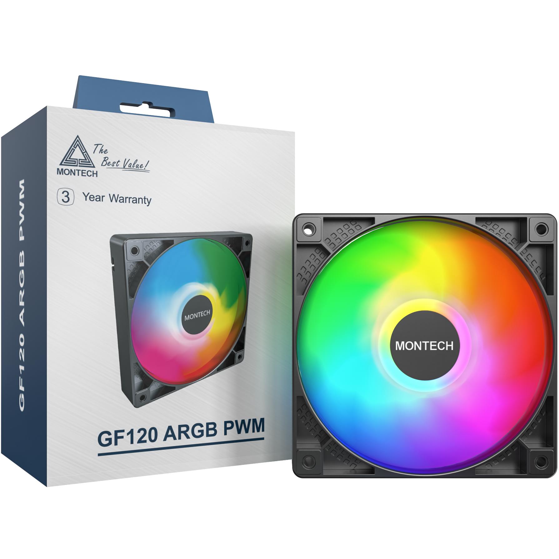 A large main feature product image of Montech GF120 ARGB 120mm PWM Fan (Black)