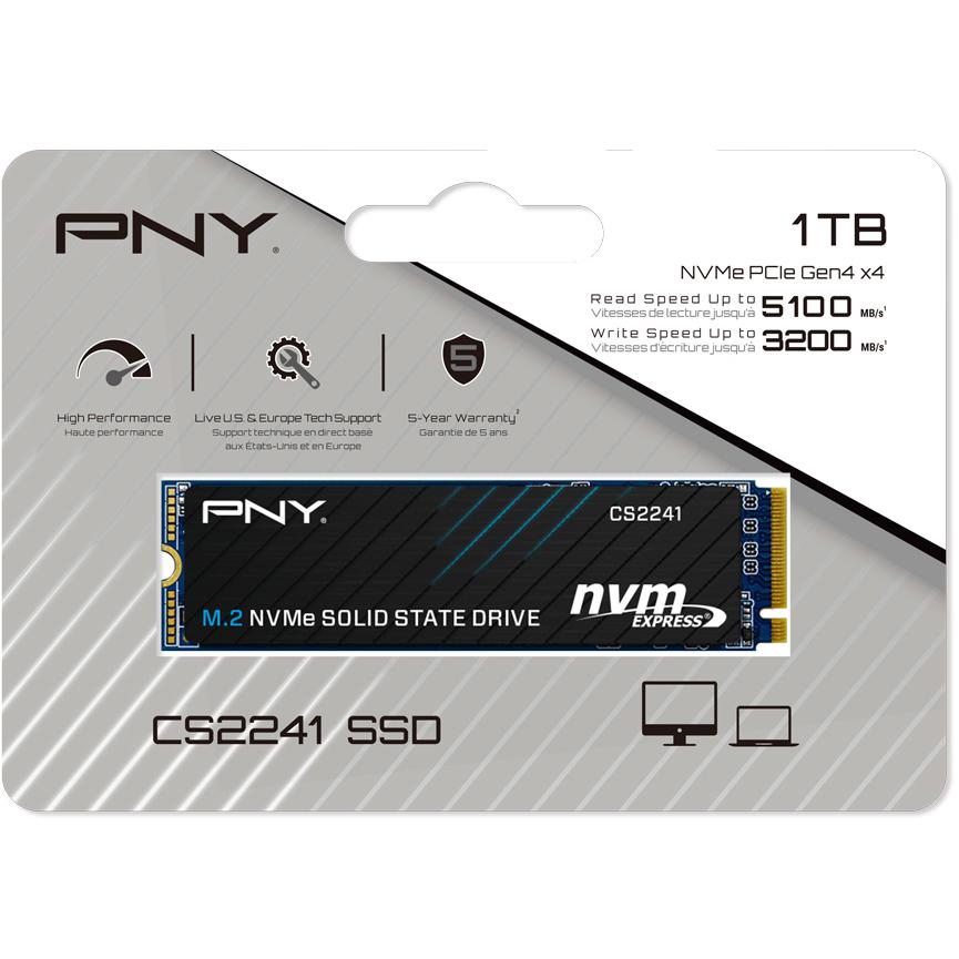 A large main feature product image of PNY CS2241 PCIe Gen4 NVMe M.2 SSD - 1TB