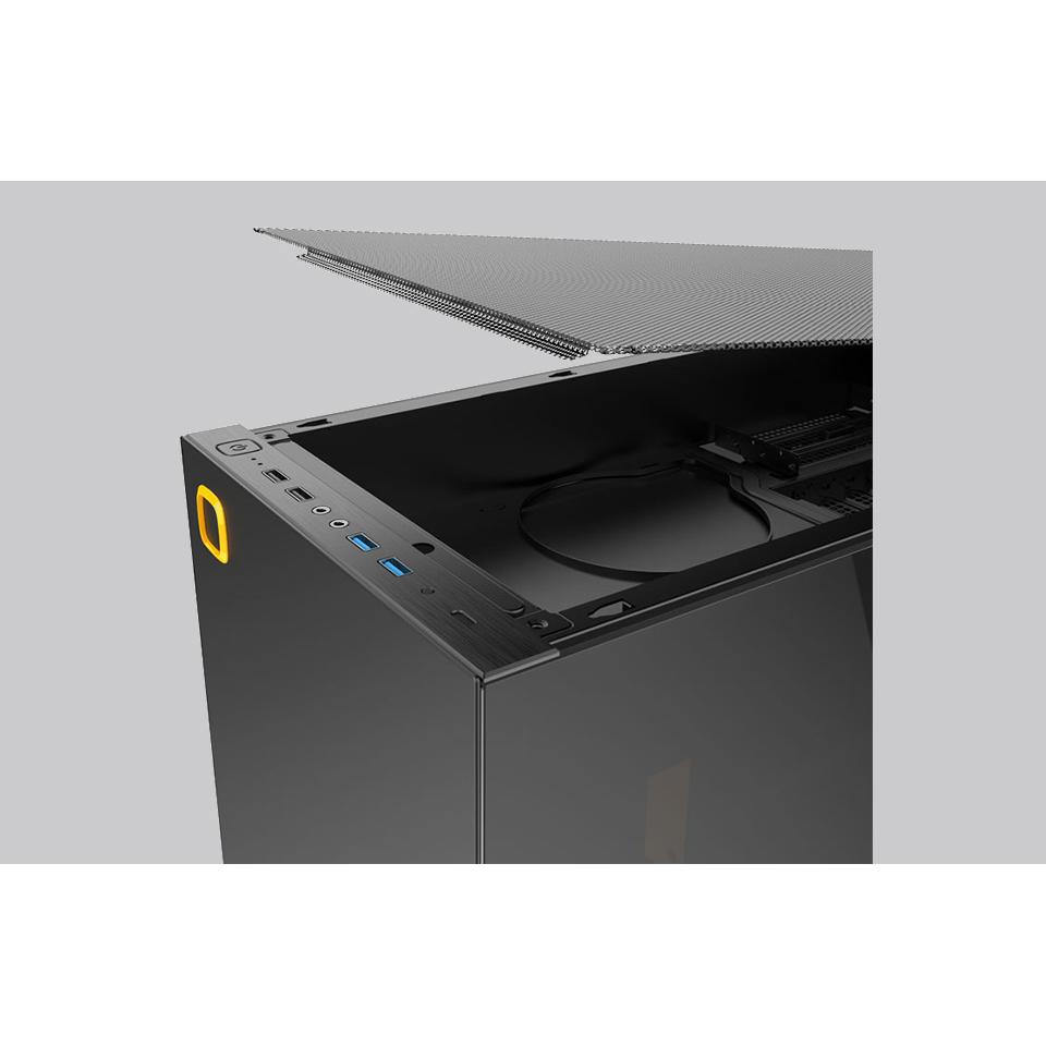 A large main feature product image of Geometric Future Model 8 - Mid Tower eATX Case (Black/Yellow)