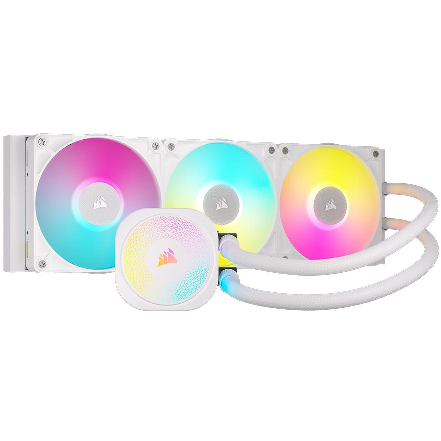 A large main feature product image of Corsair iCUE LINK TITAN 360 RX RGB - 360mm AIO Liquid CPU Cooler (White)