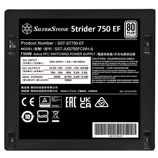 A large main feature product image of SilverStone Strider 750W 80PLUS ATX PSU