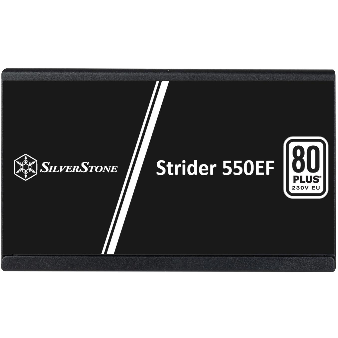 A large main feature product image of SilverStone Strider 550W 80PLUS ATX PSU
