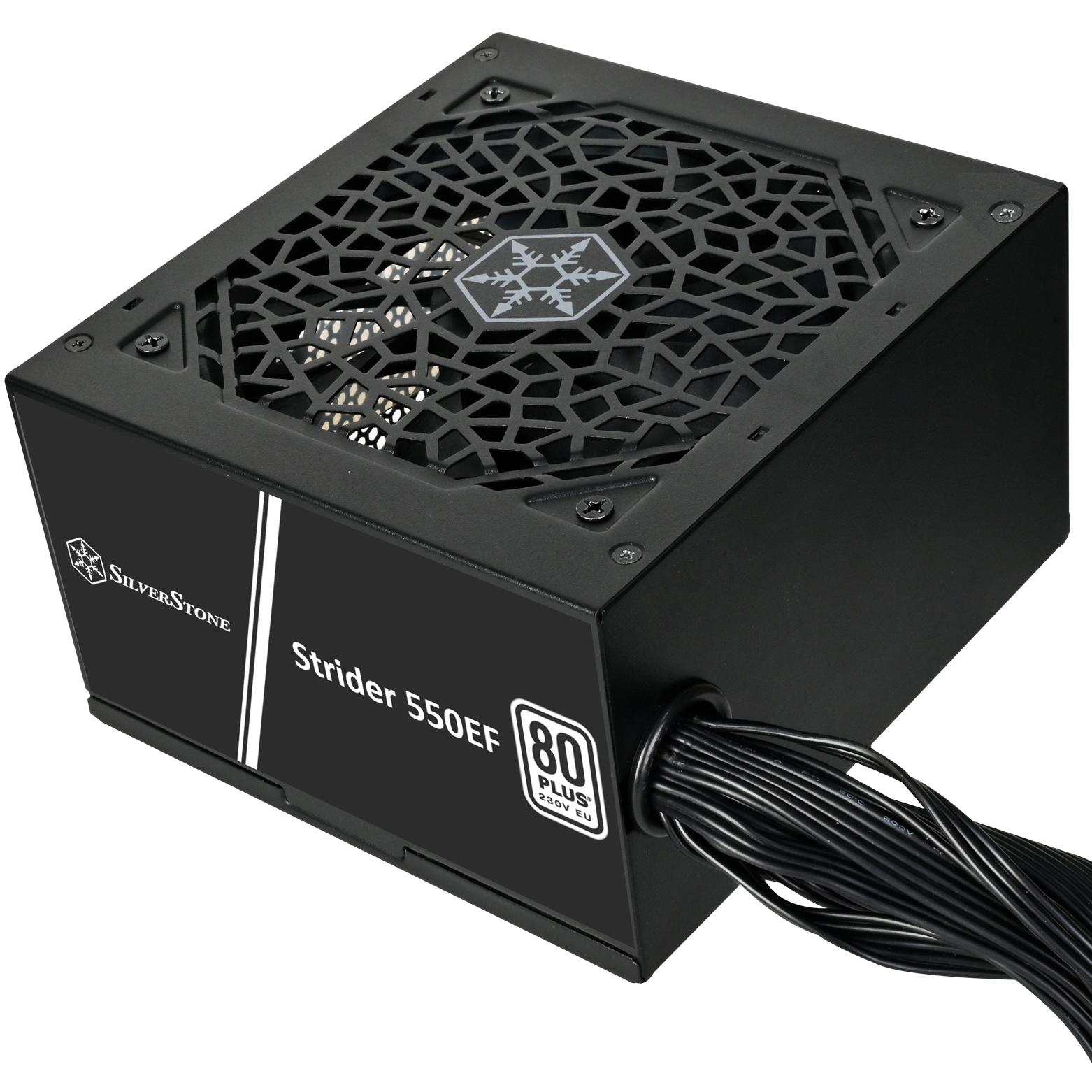 A large main feature product image of SilverStone Strider 550W 80PLUS ATX PSU