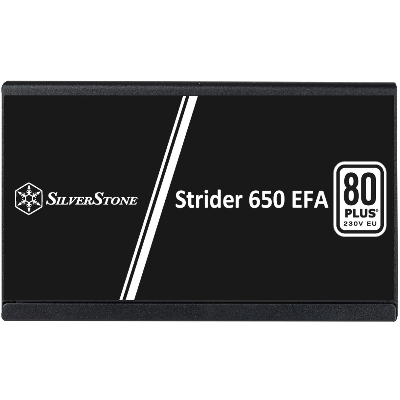 A large main feature product image of SilverStone Strider 650W 80PLUS ATX PSU