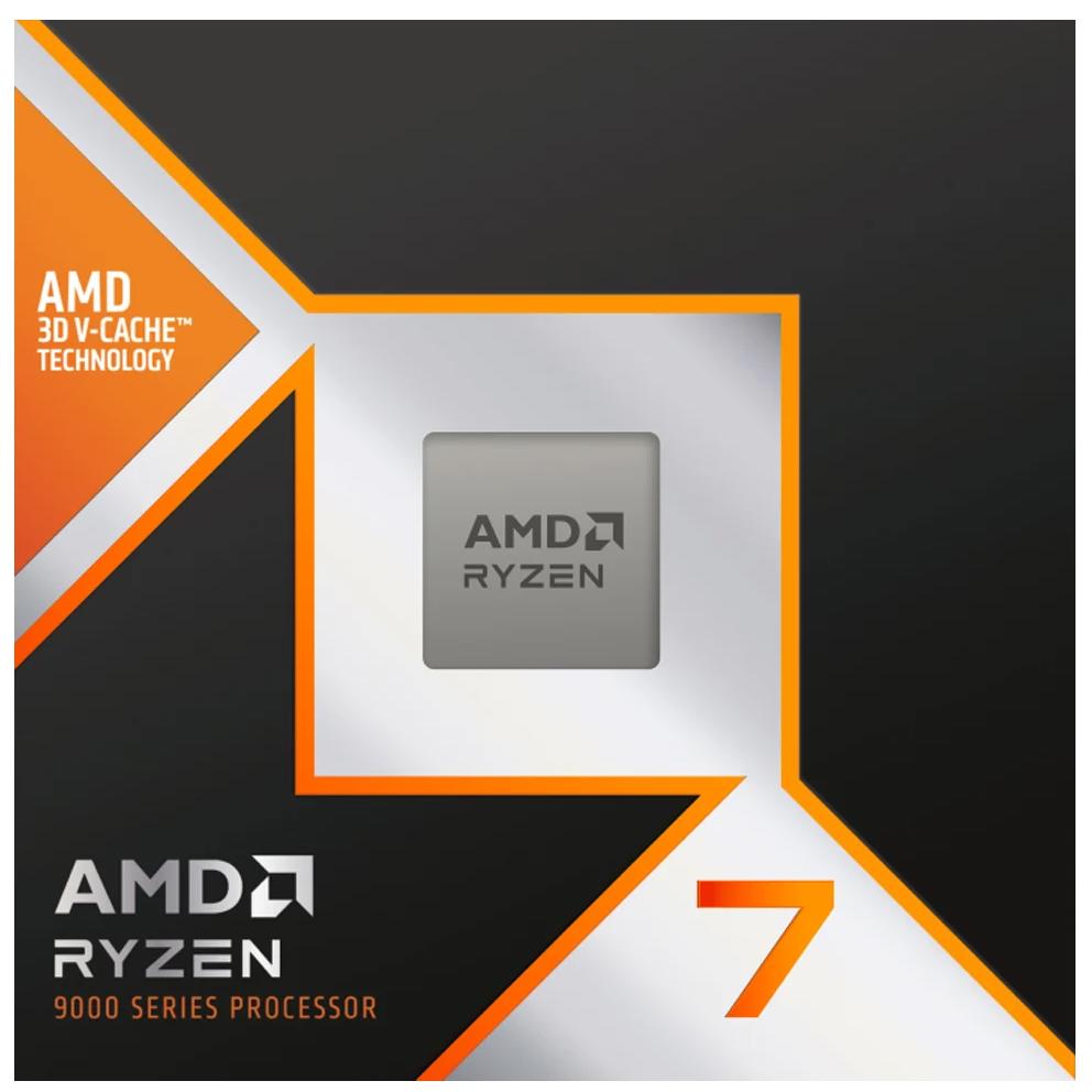 A large main feature product image of AMD Ryzen 7 9800X3D 8 Core 16 Thread Up to 5.20GHz AM5 - No HSF Retail Box