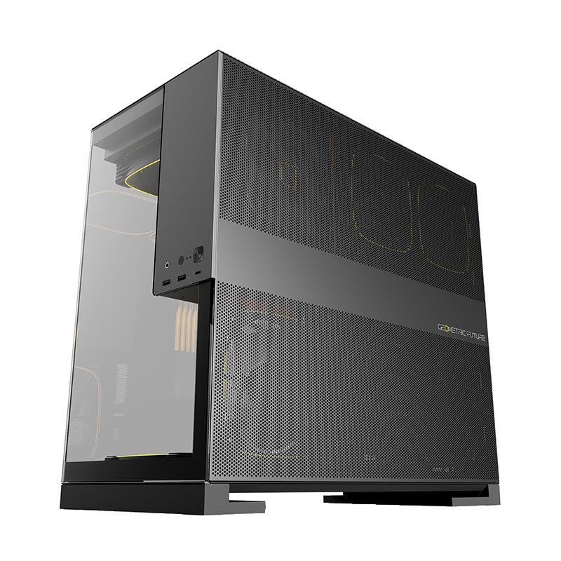 A large main feature product image of Geometric Future Model 5 w/ Fans - Mid Tower Glass Case (Black/Grey)