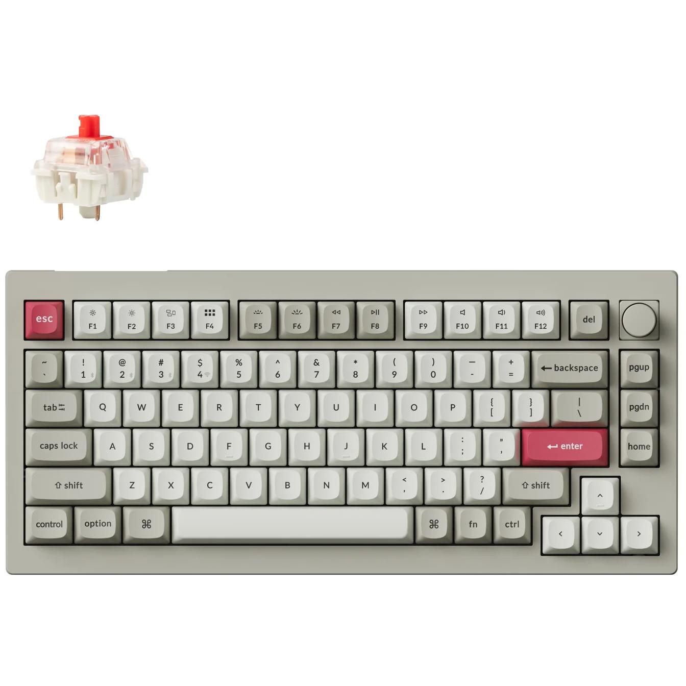 A large main feature product image of Keychron V1 Max - 75% QMK/VIA Wireless Custom Mechanical Keyboard - Retro Grey (Gateron Jupiter Red Switch)
