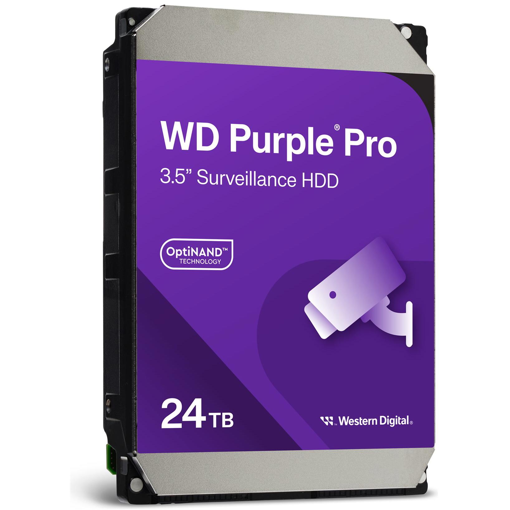 A large main feature product image of WD Purple Pro 3.5" Surveillance HDD - 24TB 512MB