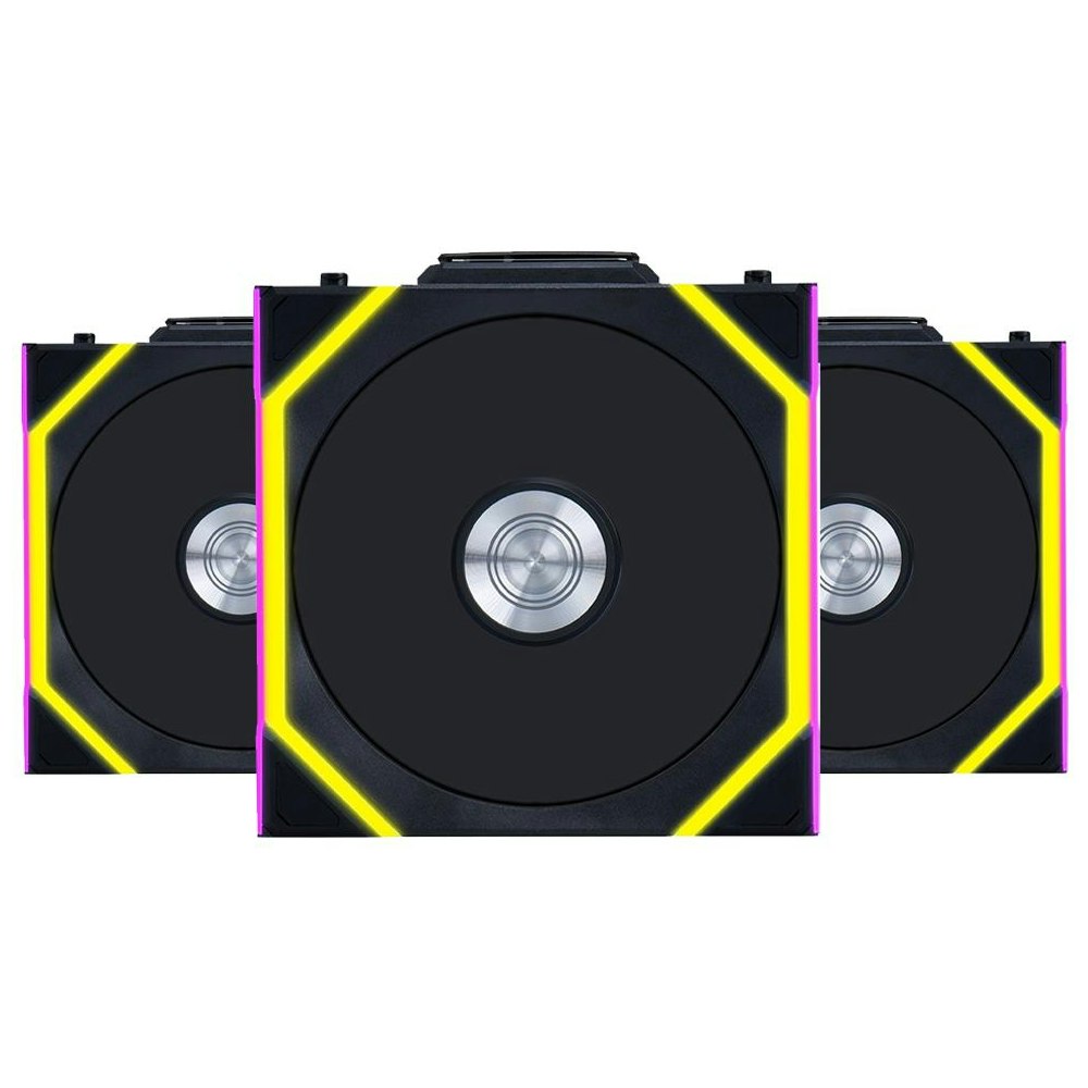 A large main feature product image of Lian Li UNI FAN SL120 Wireless - 120mm Reverse Blade Modular Fan 3-Pack w/ Controller (Black)