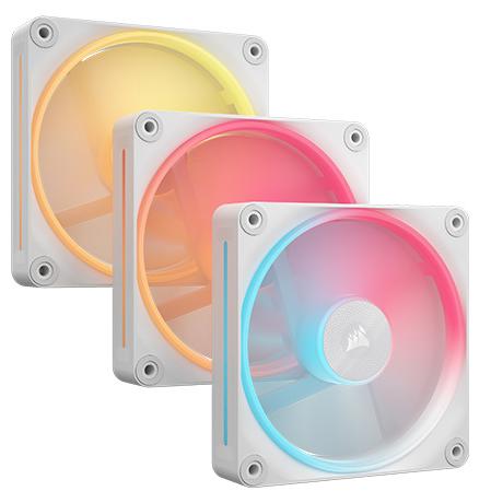 A large main feature product image of Corsair iCUE LINK LX120-R RGB - 120mm PWM Reverse Blade Modular Fan 3-Pack (White)