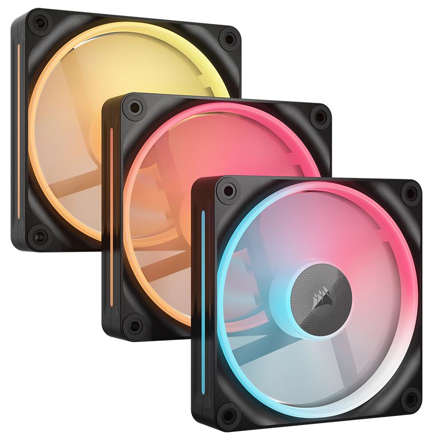 A large main feature product image of Corsair iCUE LINK LX120-R RGB - 120mm PWM Reverse Blade Modular Fan 3-Pack (Black)