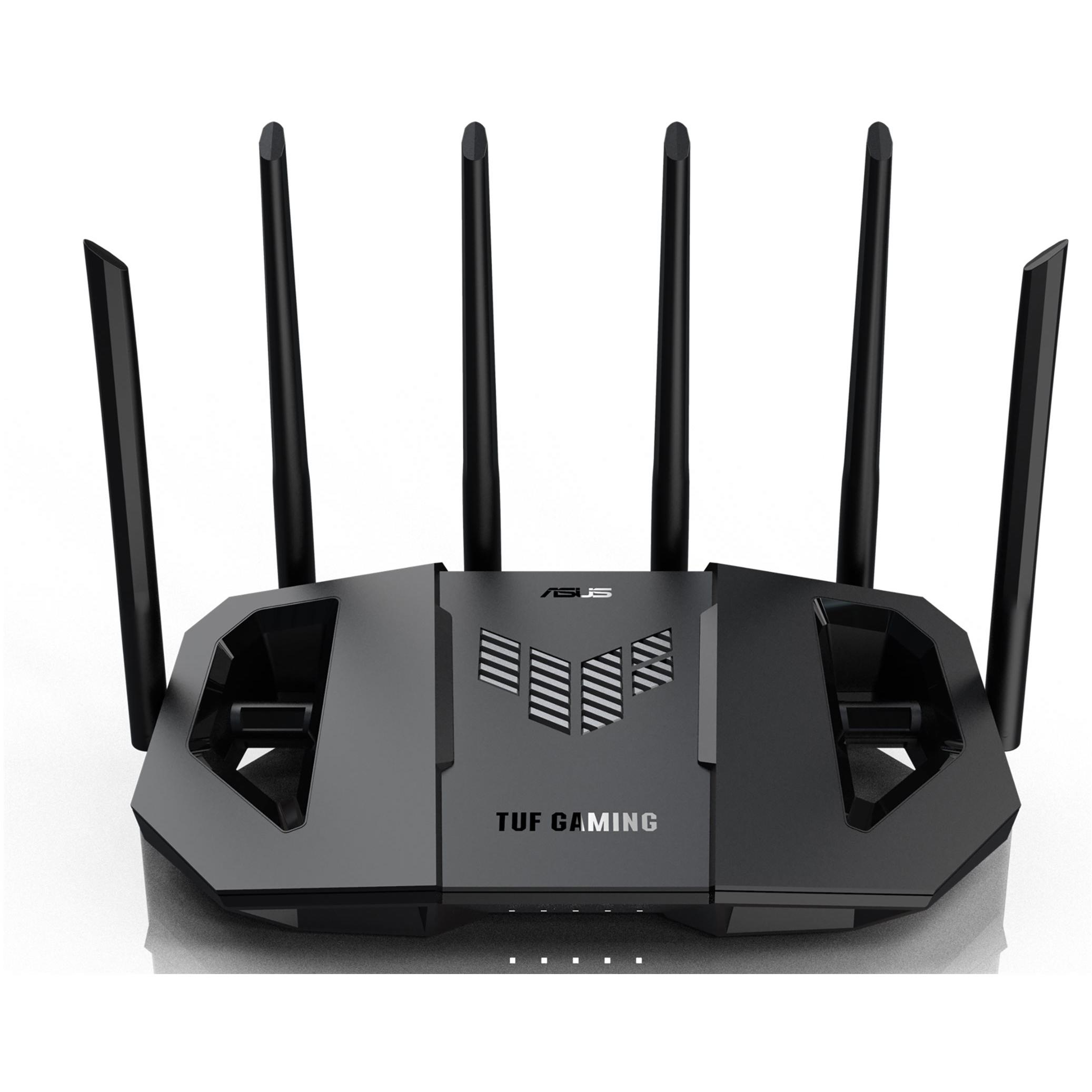 A large main feature product image of ASUS TUF Gaming TUF-BE6500 Dual Band WiFi 7 802.11be Gaming Router