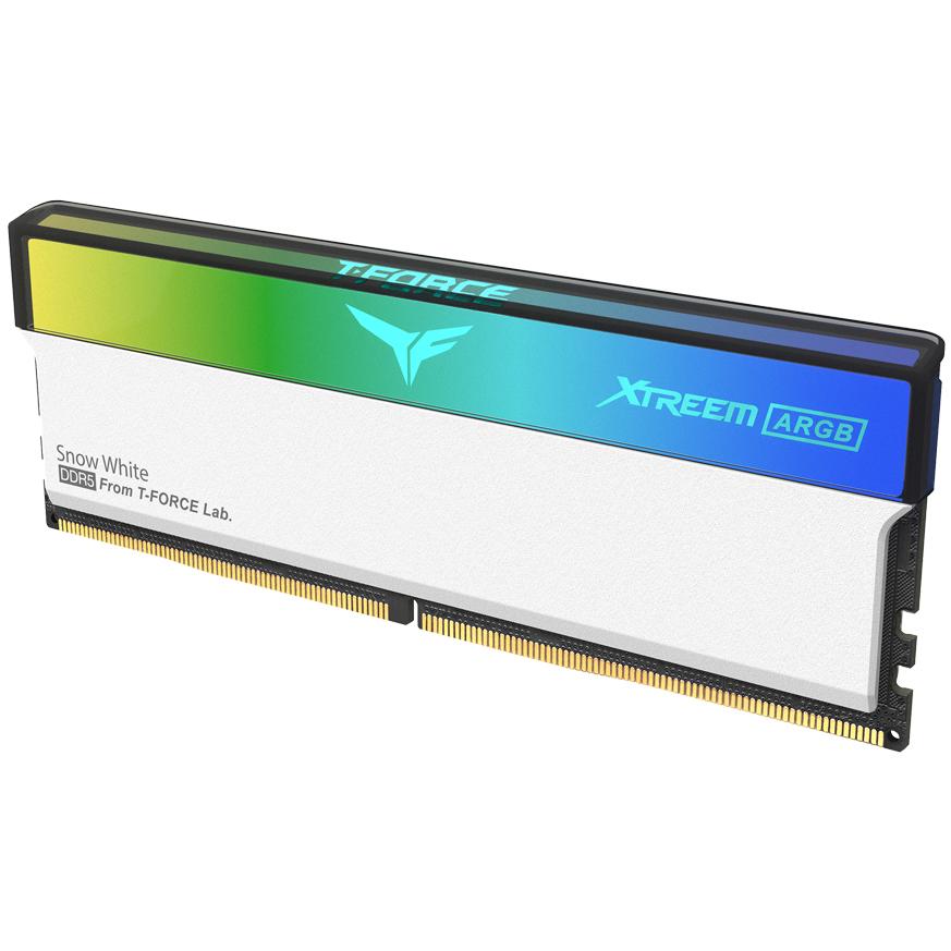 A large main feature product image of Team T-Force Xtreem ARGB 32GB Kit (2x16GB) DDR5-6000 C30 - White