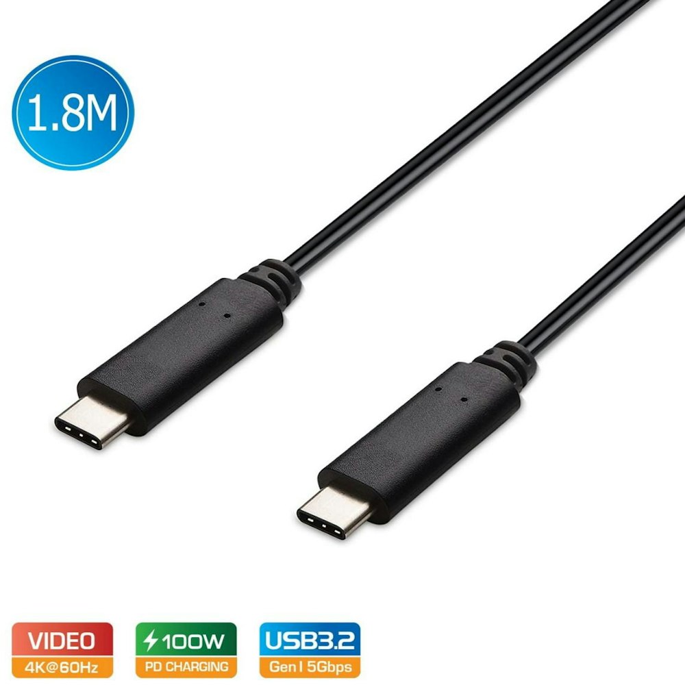 A large main feature product image of Simplecom CA519 USB-C to USB-C Cable USB 3.2 Gen1 5A 100W PD 4K@60Hz 1.8M