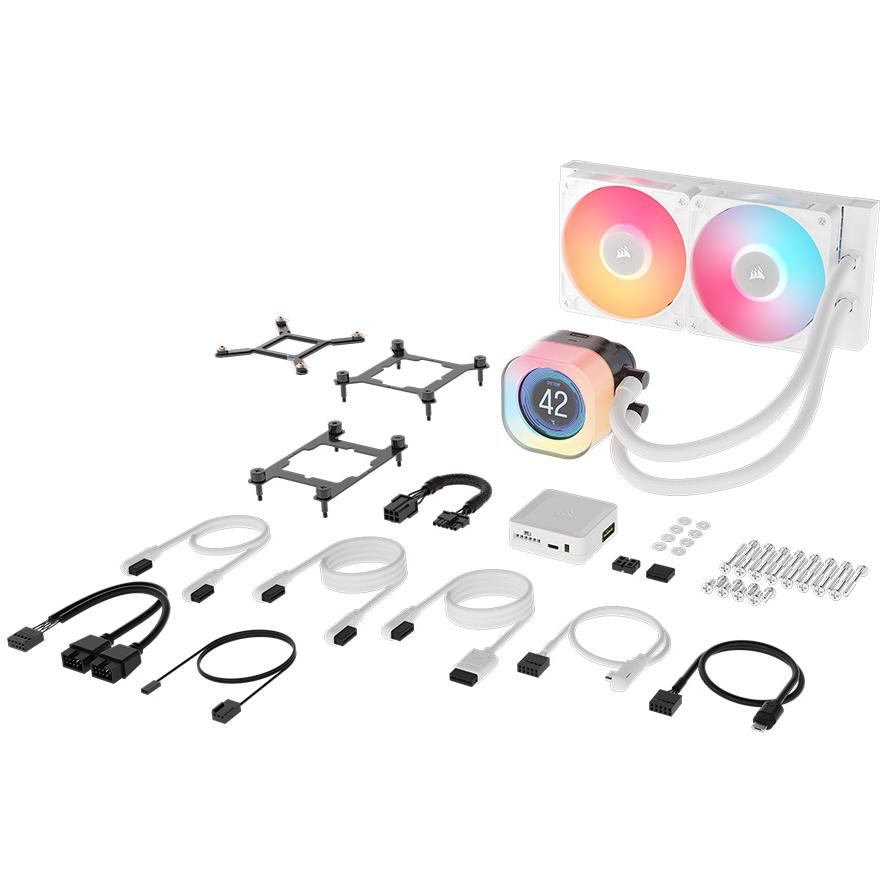 A large main feature product image of Corsair iCUE LINK TITAN 240 RX LCD 240mm AIO Liquid CPU Cooler (White)