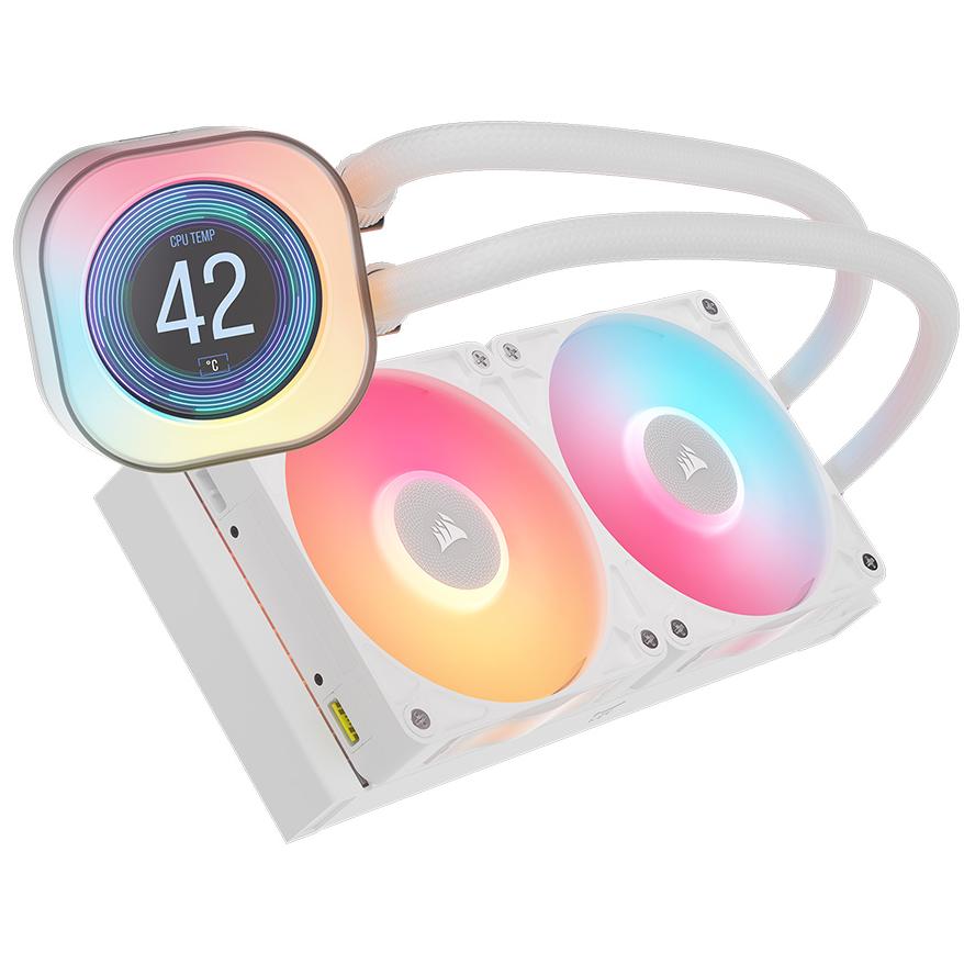 A large main feature product image of Corsair iCUE LINK TITAN 240 RX LCD 240mm AIO Liquid CPU Cooler (White)