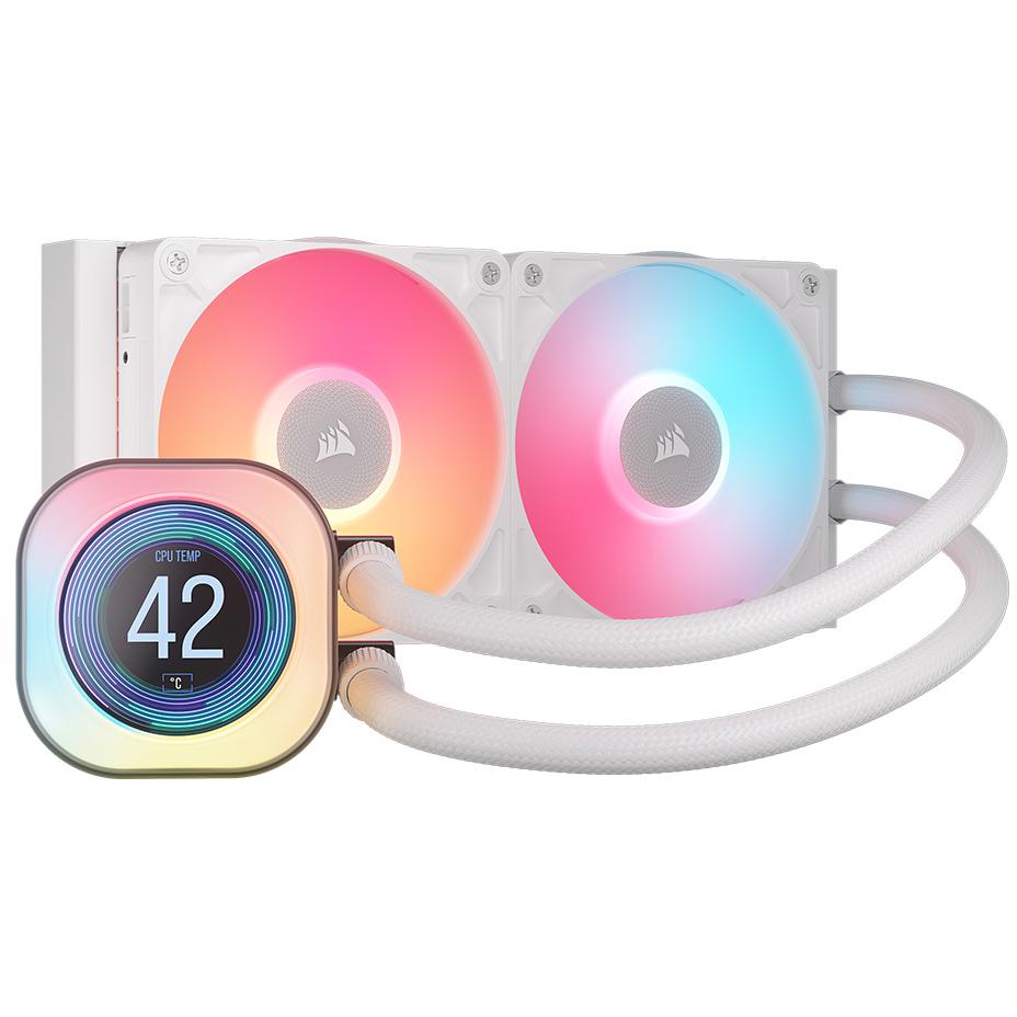 A large main feature product image of Corsair iCUE LINK TITAN 240 RX LCD 240mm AIO Liquid CPU Cooler (White)