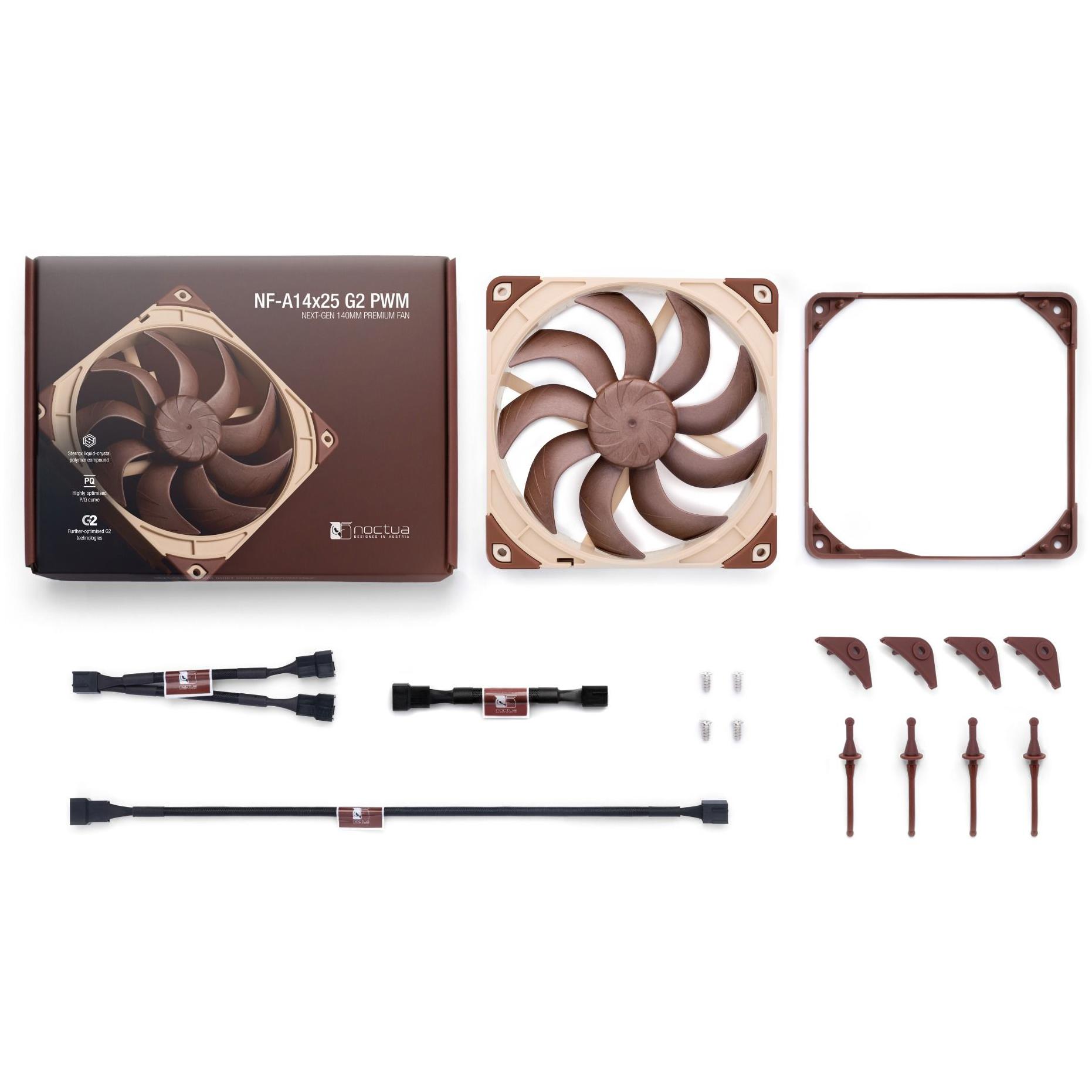 A large main feature product image of Noctua NF-A14X25 G2 PWM - 140mm x 25mm 1500RPM Cooling Fan
