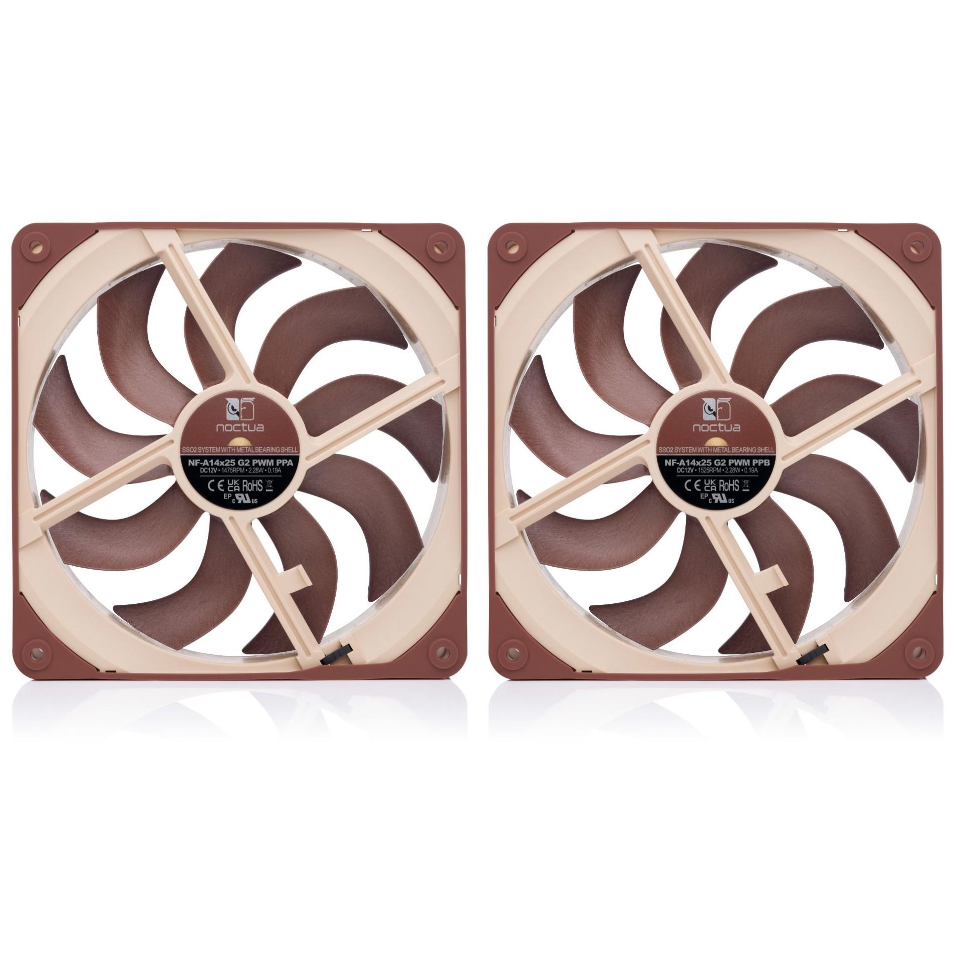 A large main feature product image of Noctua NF-A14X25 G2 PWM SX2-PP - 140mm x 25mm 1500RPM Cooling Fan (2 Pack)