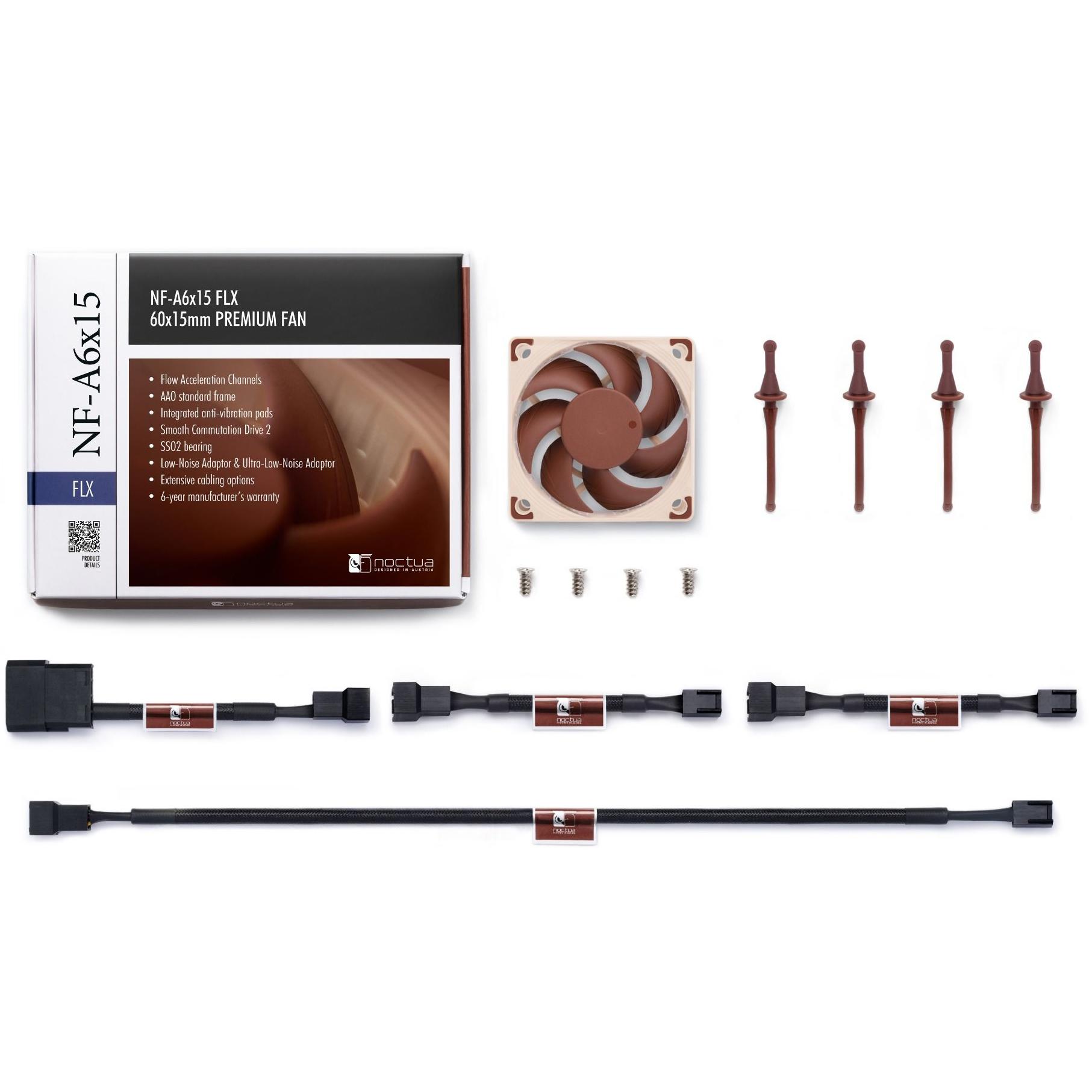 A large main feature product image of Noctua NF-A6x15-FLX - 60mm x 15mm 3500RPM Cooling Fan