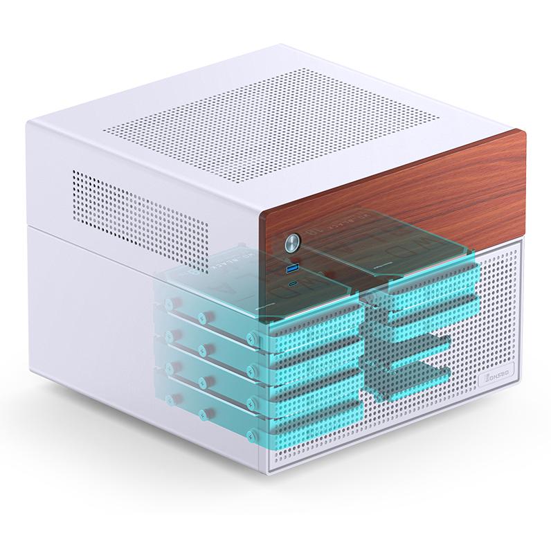 A large main feature product image of Jonsbo N4 - SFF 19.6L mATX 6+2-Bay NAS Case (White)