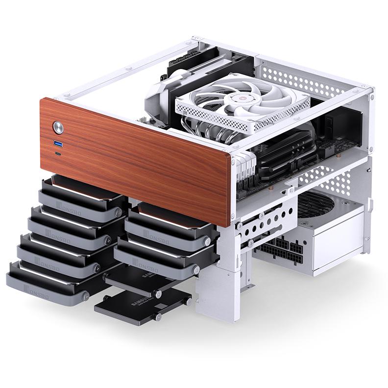 A large main feature product image of Jonsbo N4 - SFF 19.6L mATX 6+2-Bay NAS Case (White)