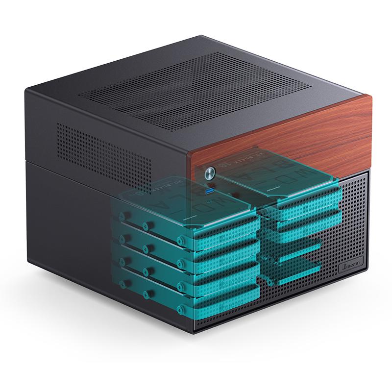 A large main feature product image of Jonsbo N4 - SFF 19.6L mATX 6+2-Bay NAS Case (Black)