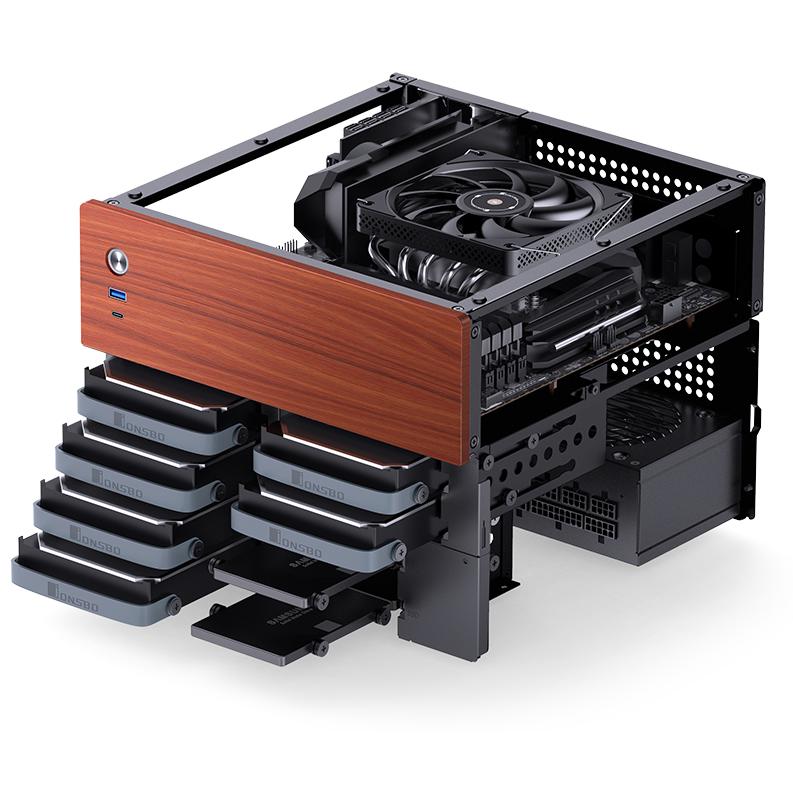 A large main feature product image of Jonsbo N4 - SFF 19.6L mATX 6+2-Bay NAS Case (Black)