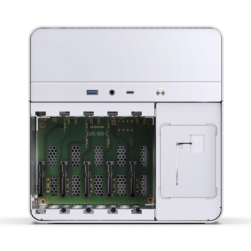 A large main feature product image of Jonsbo N2 - SFF 11L Mini-ITX 5-Bay NAS Case (White)
