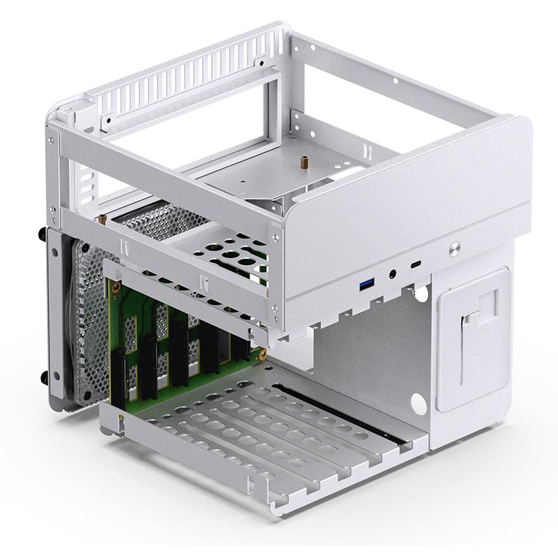 A large main feature product image of Jonsbo N2 - SFF 11L Mini-ITX 5-Bay NAS Case (White)