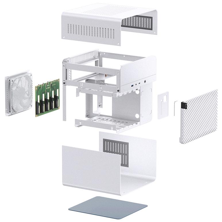 A large main feature product image of Jonsbo N2 - SFF 11L Mini-ITX 5-Bay NAS Case (White)