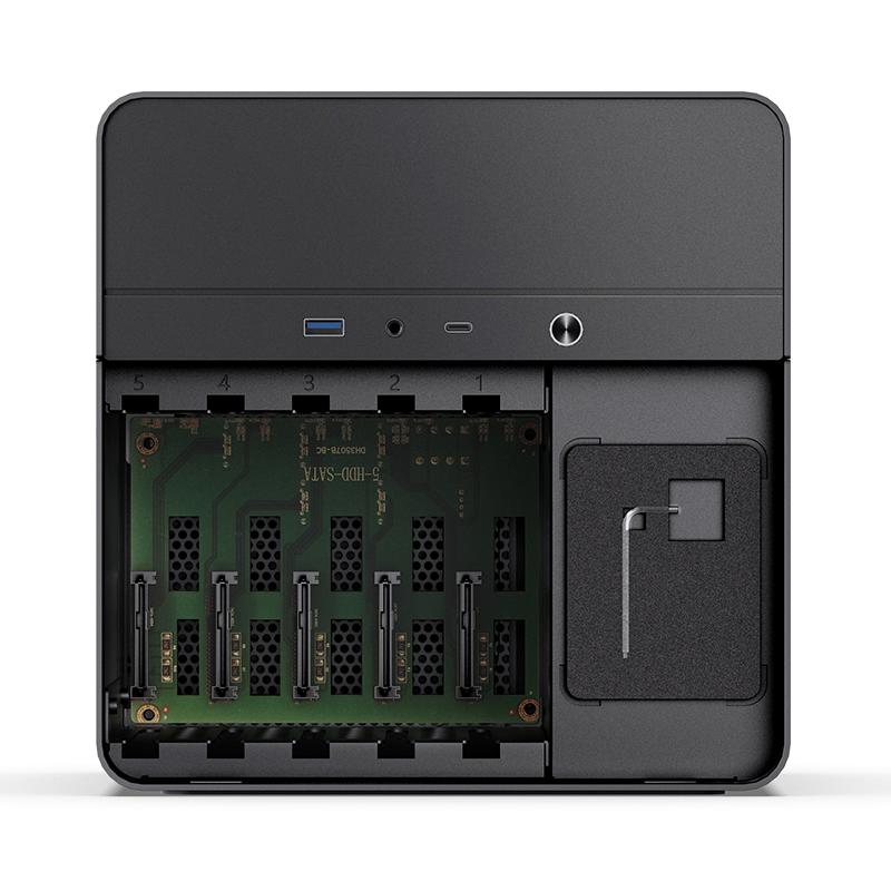 A large main feature product image of Jonsbo N2 - SFF 11L Mini-ITX 5-Bay NAS Case (Black)