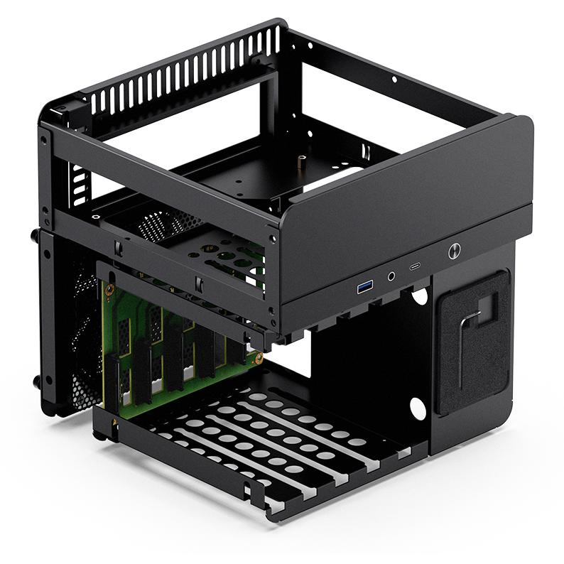 A large main feature product image of Jonsbo N2 - SFF 11L Mini-ITX 5-Bay NAS Case (Black)