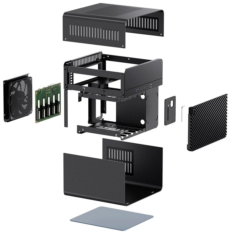 A large main feature product image of Jonsbo N2 - SFF 11L Mini-ITX 5-Bay NAS Case (Black)