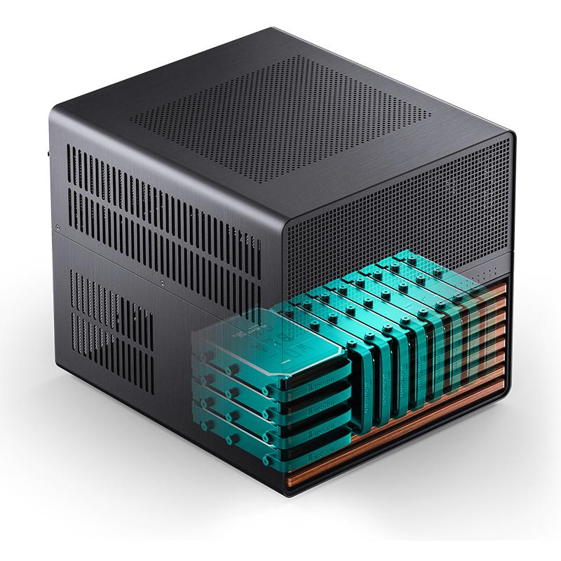 A large main feature product image of Jonsbo N5 - 49L Compact eATX 12-Bay NAS Case (Black)