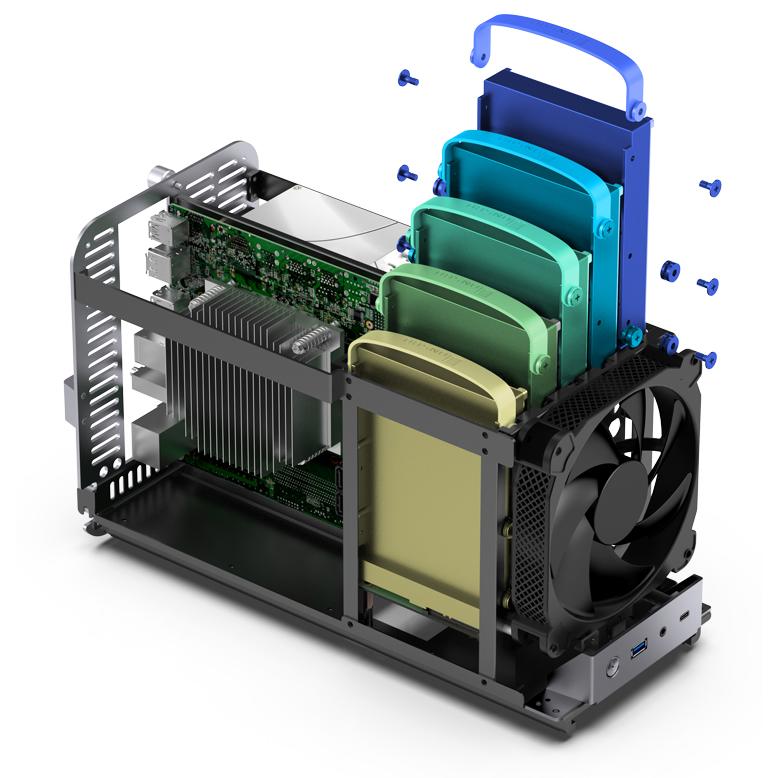 A large main feature product image of Jonsbo N1 - SFF 13L Mini-ITX 5-Bay NAS Case (Grey)