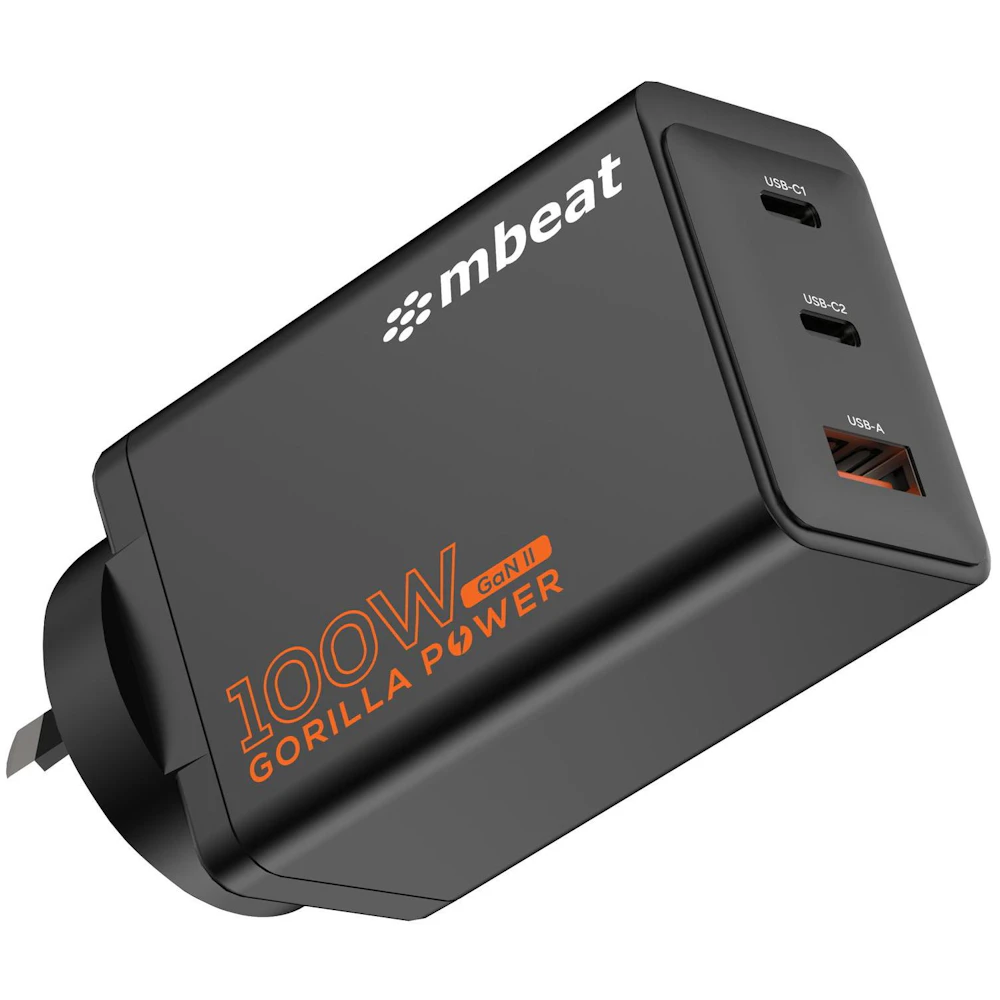 mbeat Gorilla Power PD 100W GaN II USB-C Charger - 2x USB-C + USB-A